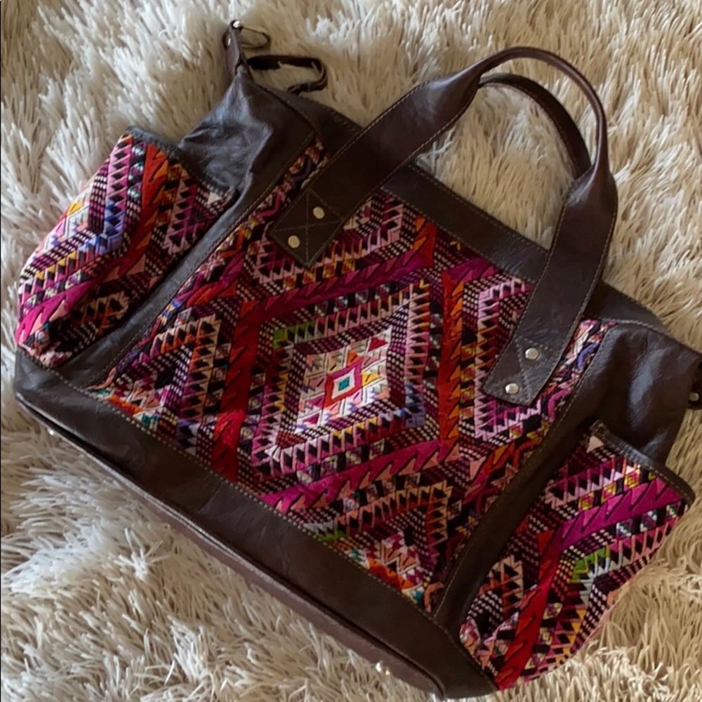 Beautiful OOAK handbag with dark brown leather